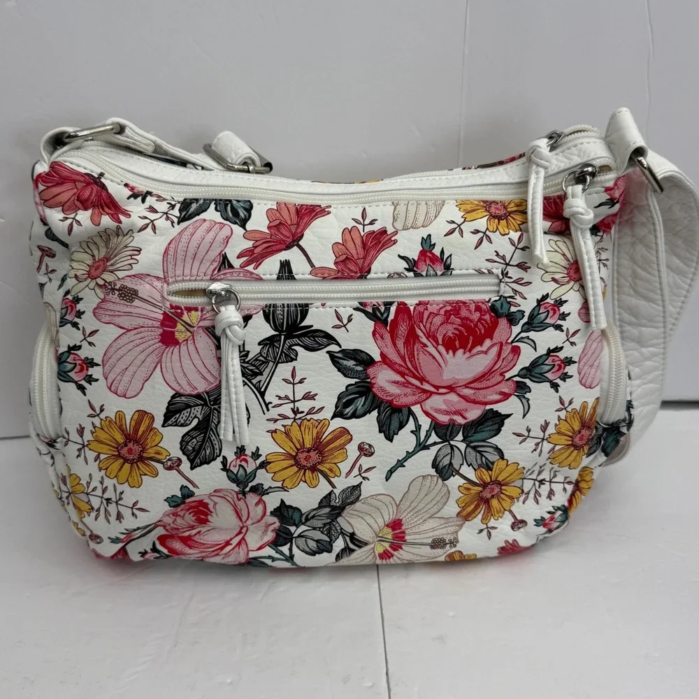 Bueno Shoulder Bag Womens Medium White Floral Multi‎ Pocket Summer Cute Beach